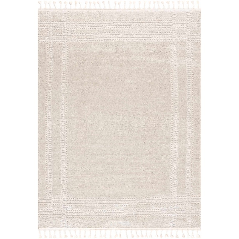 Hauteloom Azana Living Room, Bedroom Area Rug - Farmhouse - High Pile - Bone,Black - 5'3" x 7'