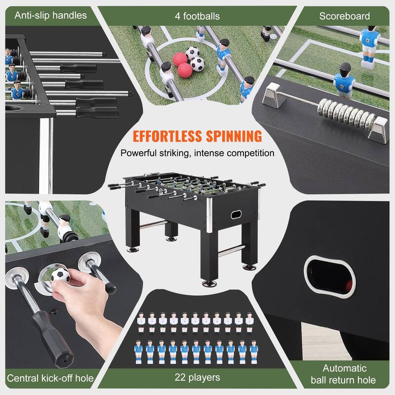 Black MDF Sturdy Foosball Table with Cup Holders and Scorekeeper - 55.1” L x 29.3” W x 34.6” H