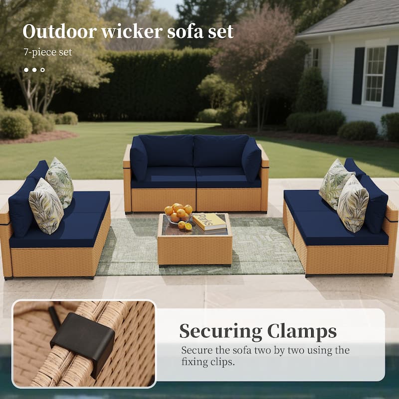 UPHA 7-Piece Rattan Patio Sofa Conversation Set with Cushions