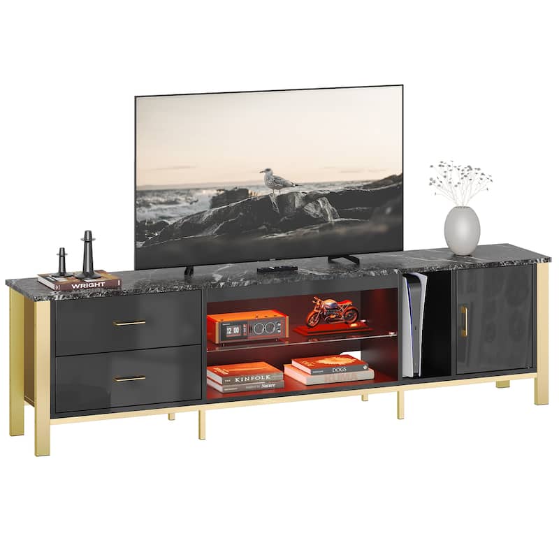 Modern TV Stands for 75/ 80/ 85 inch TV with 2 Drawers - 80 inches - Black Marble