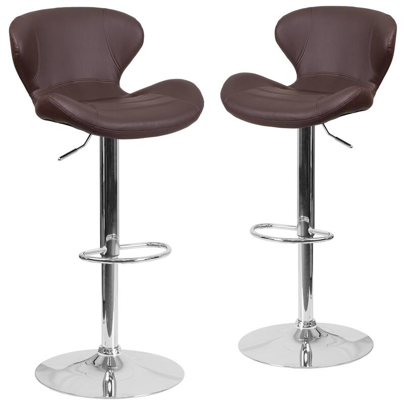 Modern Low-back Height-adjustable Chrome/Vinyl Barstools (Set of 2)
