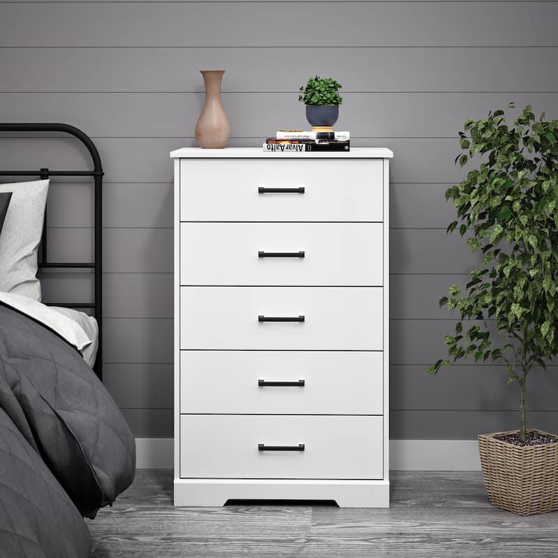 Prepac Rustic Ridge Farmhouse Chest, Wooden Bedroom Dresser with 5 Storage Drawers