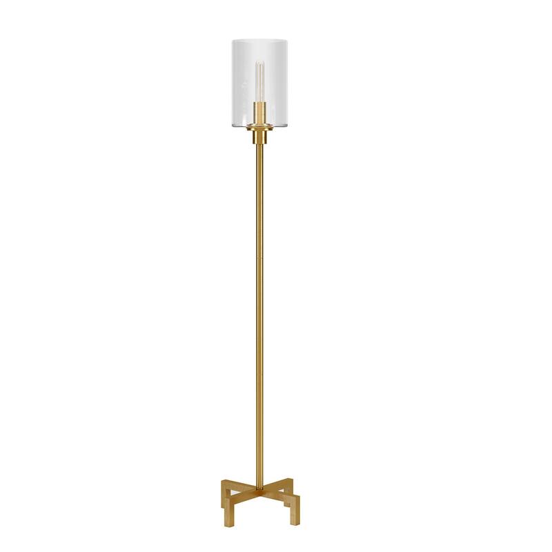 HomeRoots 66" Brass Torchiere Floor Lamp With Clear Transparent Glass Drum Shade - 66" Tall