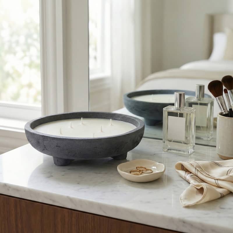 Round Distressed Ceramic Lemon Scented Candle - 12" - 11.75" - 11.75" - Black