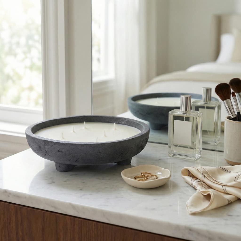 Round Distressed Ceramic Lemon Scented Candle - 12" - 11.75"