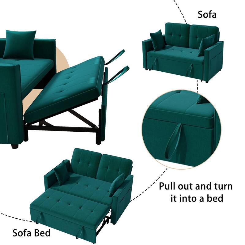 3 in 1 Convertible Sleeper Sofa Bed, Futon Couches for Living Room with Side Pocket, Adjustable Backrest