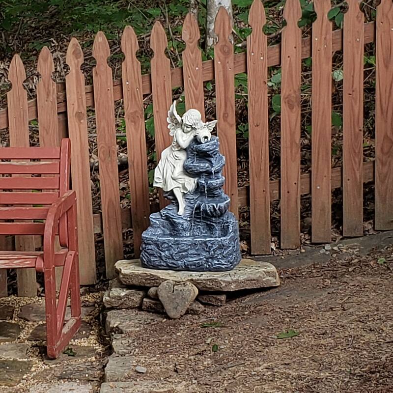 Sunnydaze Angel Falls Solar Outdoor Water Fountain w/ Battery 29" with LED Light