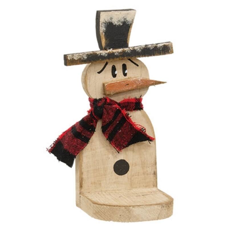 Rustic Wood Snowman Candle Sconce with Layered Distressed Finish for Winter Home Decor - 9.75" H x 4" W x 4.25" D