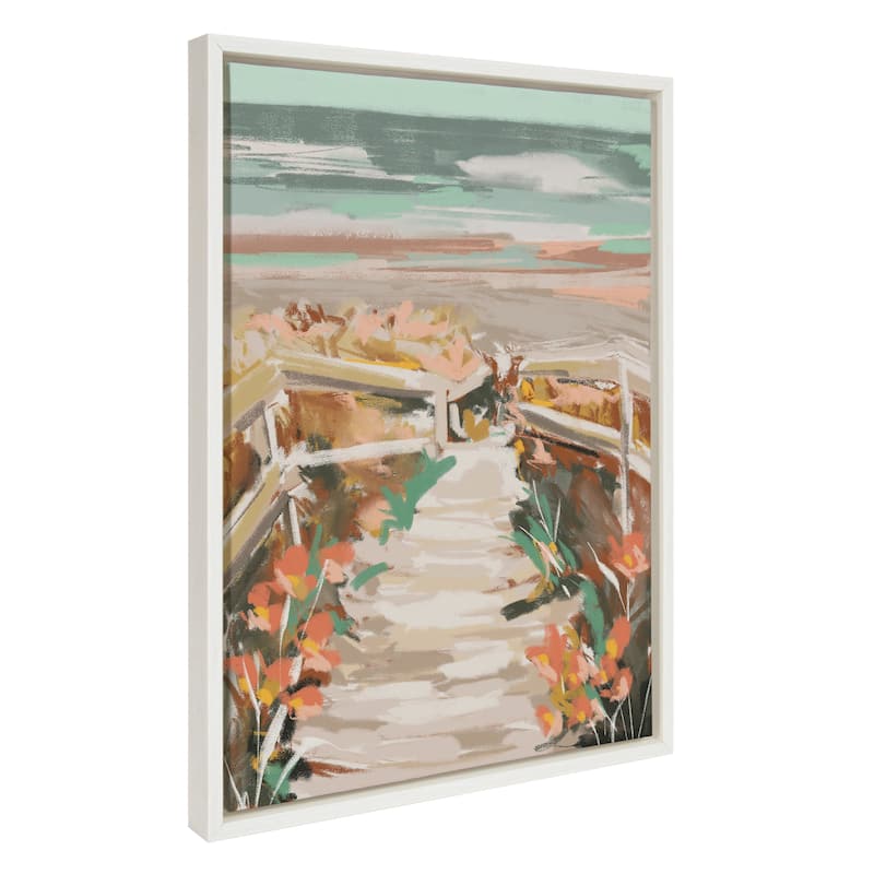 Kate and Laurel Sylvie Landscape 08 Beach Framed Canvas by Annie Quigley - 18x24 - White