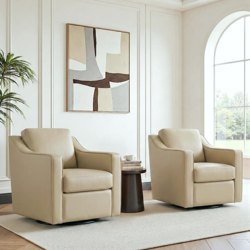 Chenille/Leather Swivel Barrel Chair(Set of 2) Modern Club Chair by UIXE