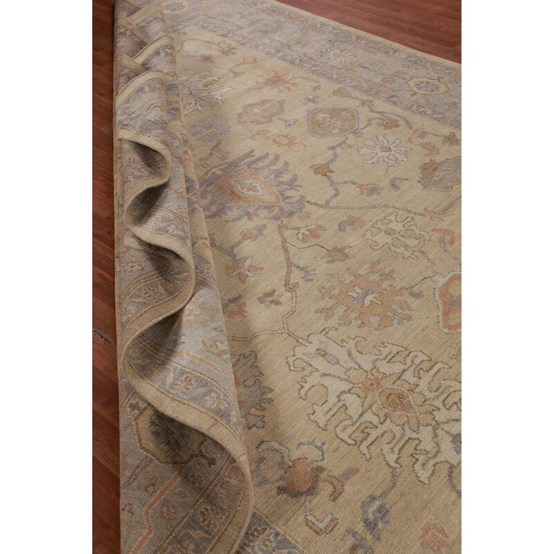 Hand Knotted Oriental 100% Wool Carpet Transitional All-Over Beige & Ivories Oushak Area Rug - 11' 10'' X 8' 5''