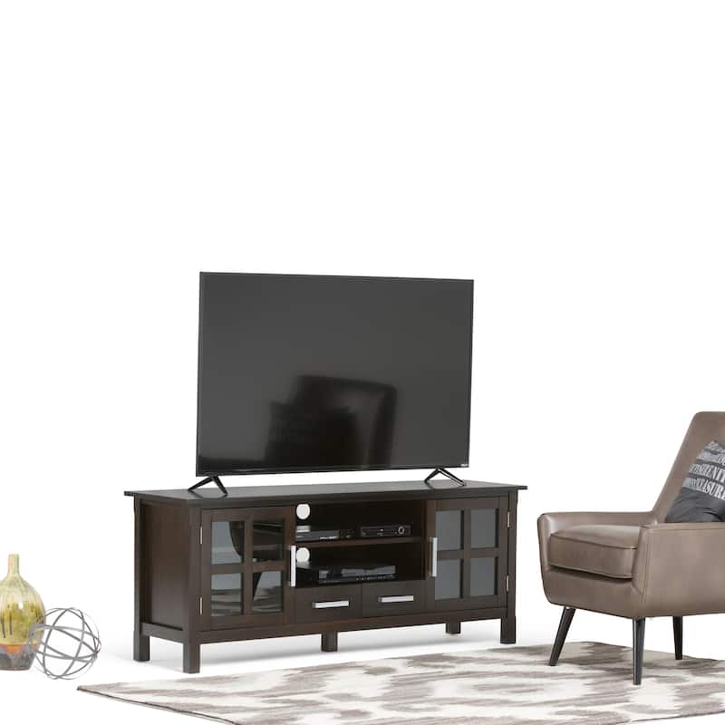 WYNDENHALL Waterloo SOLID WOOD 60 inch Wide Contemporary TV Media Stand For TVs up to 65 inches - 60"w x 17"d x 24" h - Hickory Brown