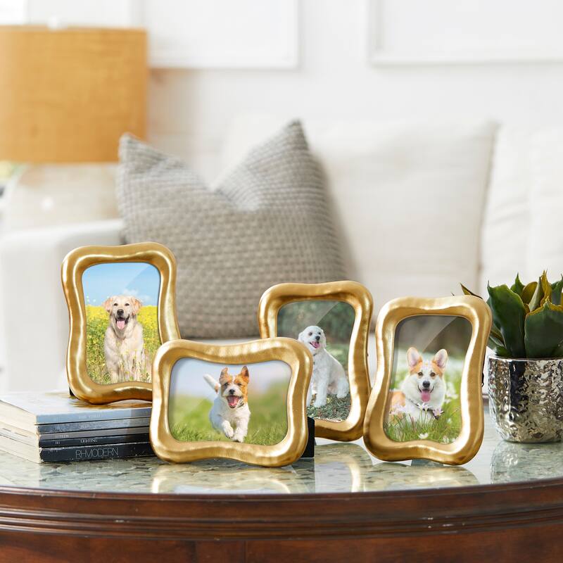 Glitzhome Set of 4 4x6 Vintage Gold Resin Wall or Tabletop Photo Picture Frames - 4x6