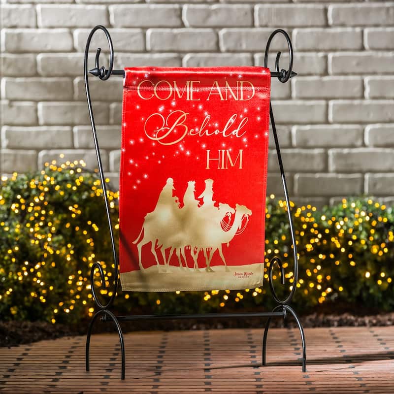 Red and Gold Christmas Night Garden Lustre Front & Back Flag - Multi - Color