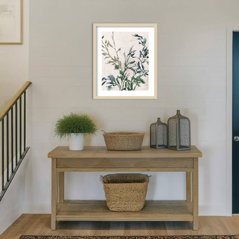 Golden Frond I Blue Version by Aria K Wood Framed Wall Art Print - Svelte Natural