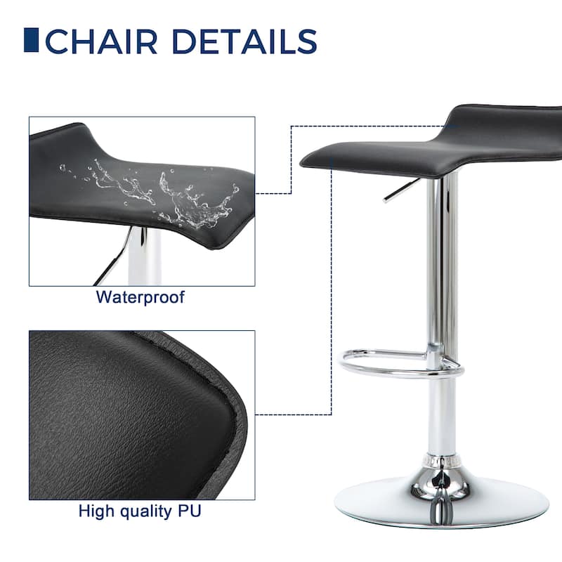 Faux Leather Upholstered Adjustable Barstools Airlift Counter Bar Pub Height Stools Set of 2