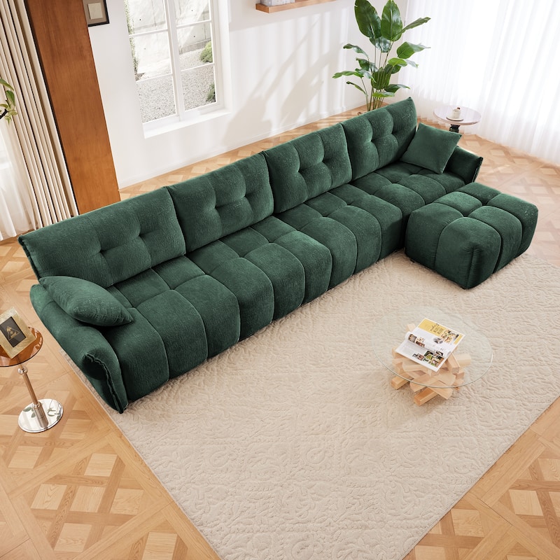 Modular 4-Seat Chenille Sofa Set with 2 Ottomans, High-Resilience Cushions and Solid Wood Frame