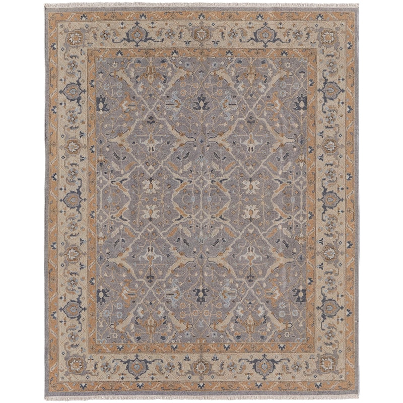 Grand Bazaar Aleska Hand Knotted Oriental Traditional Area Rug - 9'6" x 13'6" - Gray/Gold