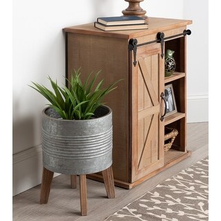 Kate and Laurel Gavri Metal Planter with Wood Stand - 11.25" Diameter