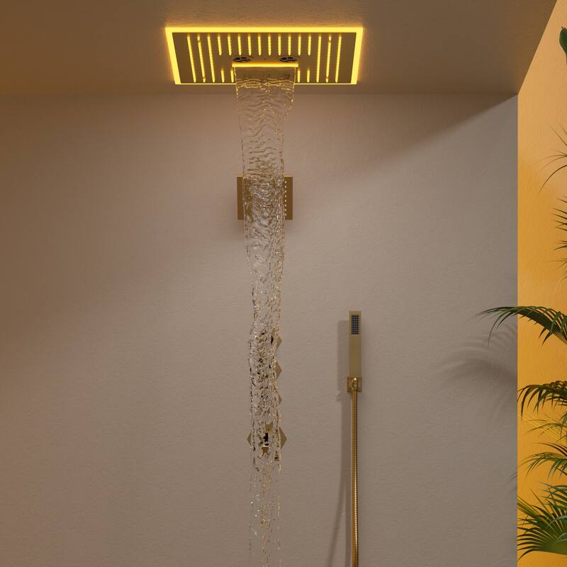 GRANDJOY LED Music Shower System 16"&6" Dual Showerheads