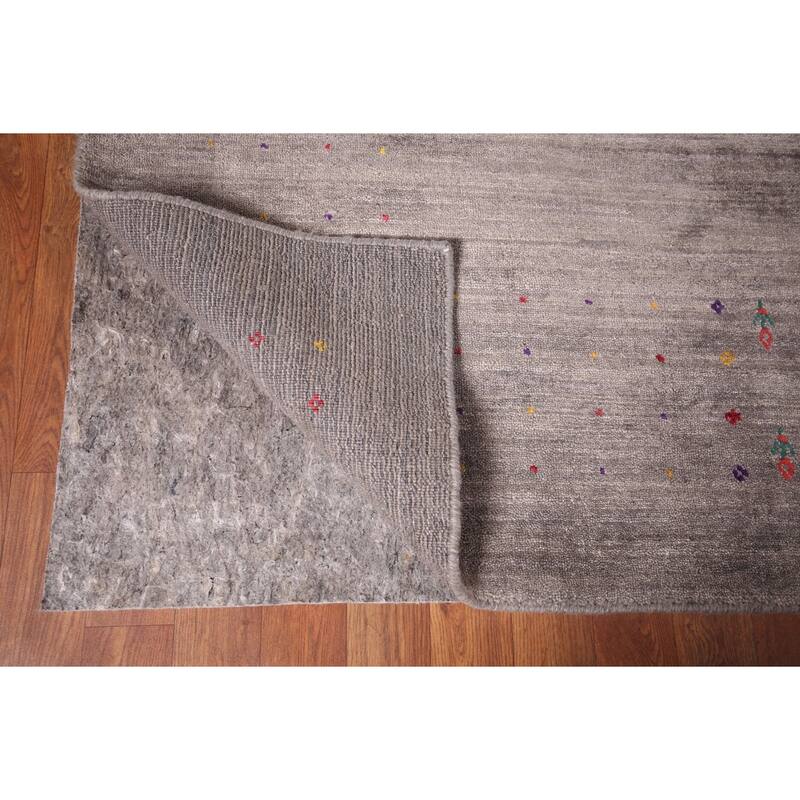 Striped Gabbeh Indian Square Area Rug Hand-Knotted Wool Carpet - 9'9"x 9'9"