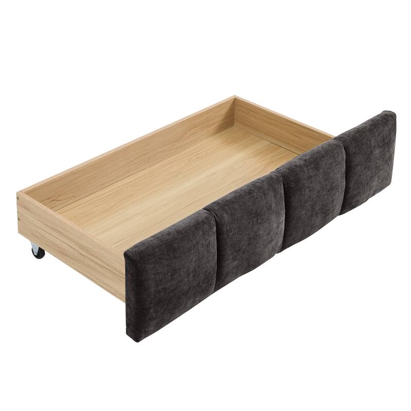 Upholstered Bed Platform King Bed Chenille Upholstered Frame Lattice Tufted Grounded Bed with 4 Bottom Drawers for Bedroom