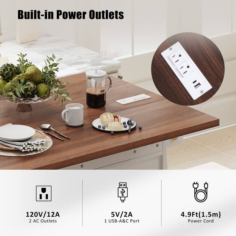 46.5'' Farmhouse Kitchen Island with Drape of Beads, Power Outlet