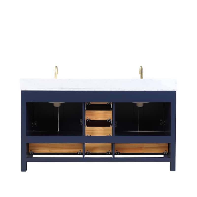 Blossom Geneva 60 Inch Double Bathroom Vanity with Marble Top & Sinks