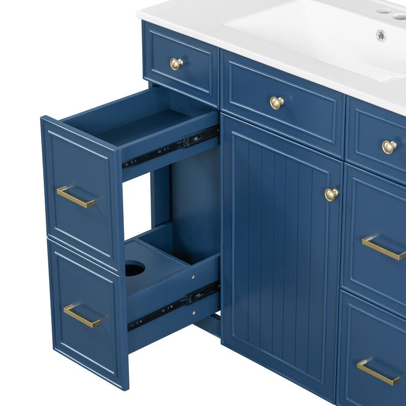 36 Inch Freestanding Bathroom Vanity with White Ceramic Basin and Door and Drawers