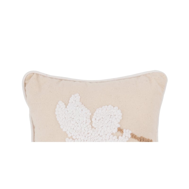 8" x 8" White Singing Angel with Gold Horn on Biege Background French Knot Petite Accent Throw Pillow