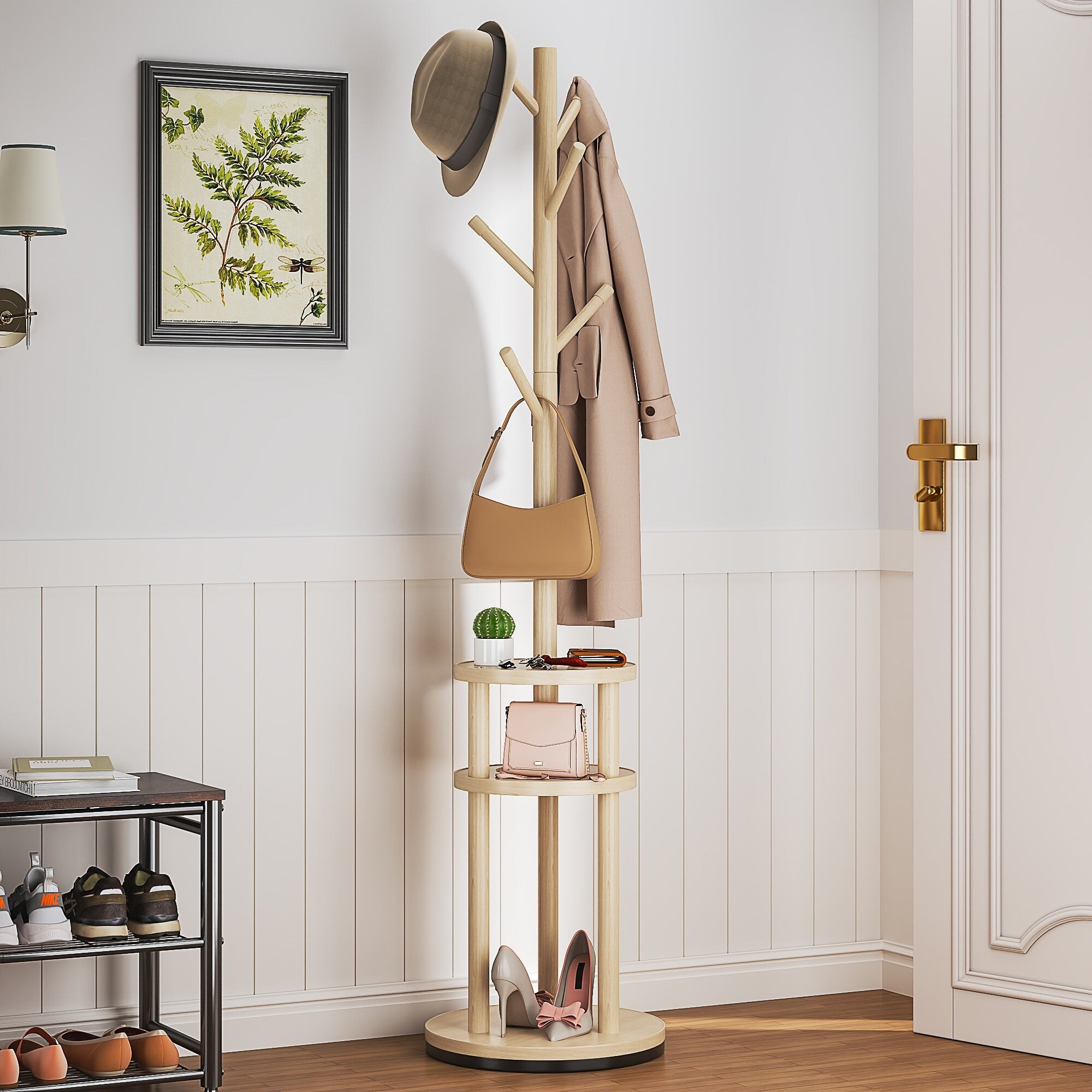 VECELO Modern Freestanding Coat Rack with 6 Branch Hooks Double