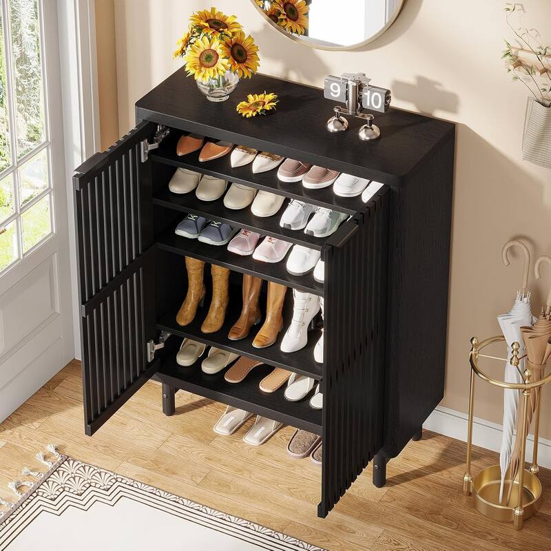 6-Tier Shoe Cabinet with Shutter Doors Adjustable Shelves Wooden Storage Cabinet for Entryway/Hallway/Closet/Living Room