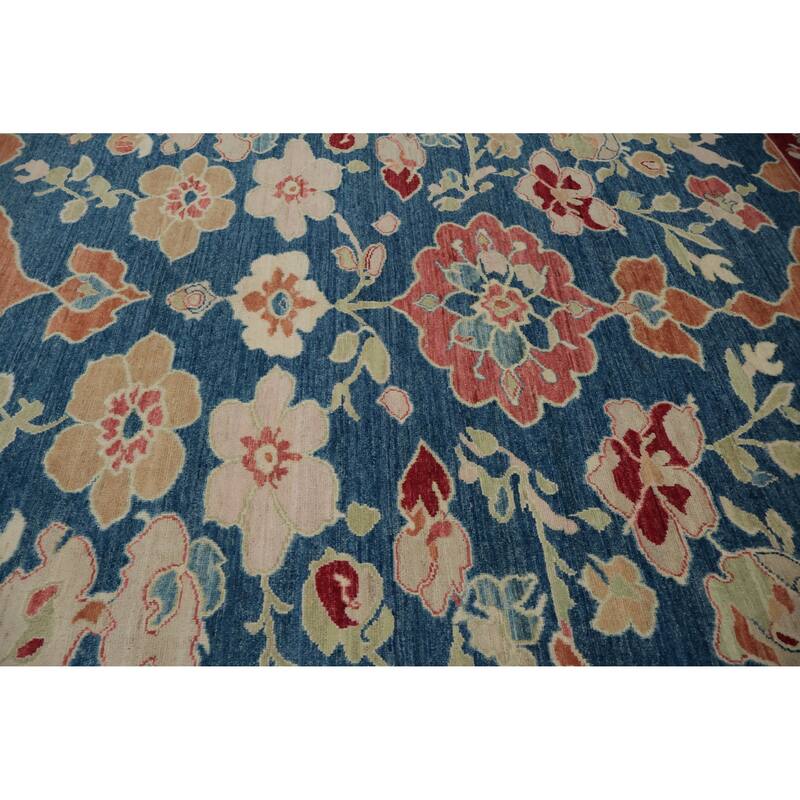 Hand Knotted Oriental 100% Wool Carpet Transitional All-Over Navy Blue & Blues Oushak Area Rug - 9' 10'' X 8' 2''