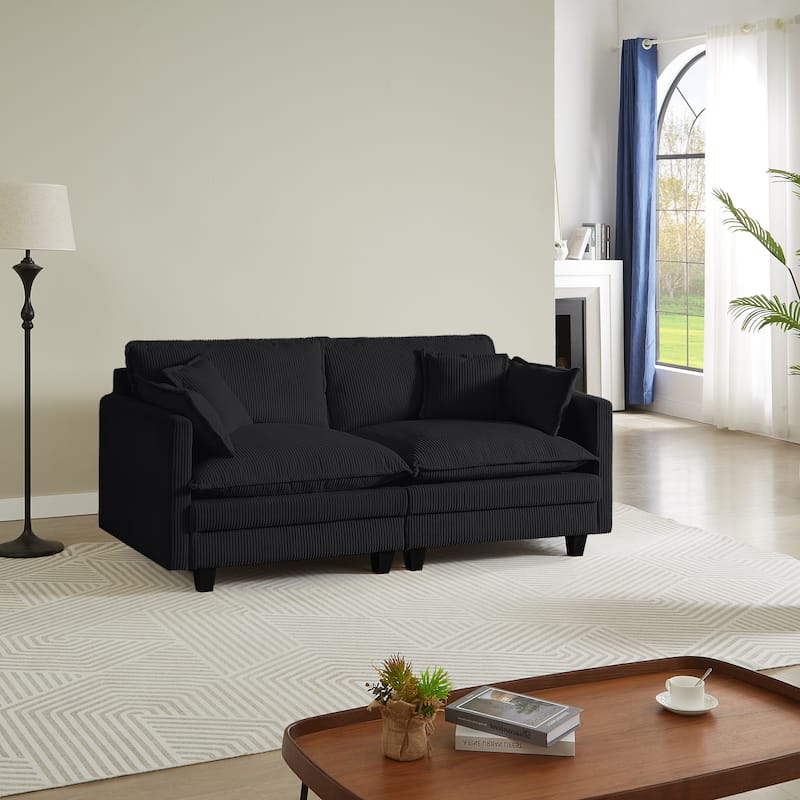 96" Corduroy Modern Classic 3-Seater Sofa with Deep Seat & 4 Pillows - Black