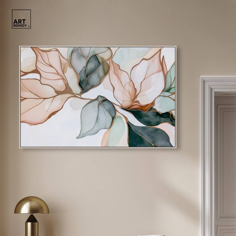 Golden Veined Leaves I Canvas by Art Remedy