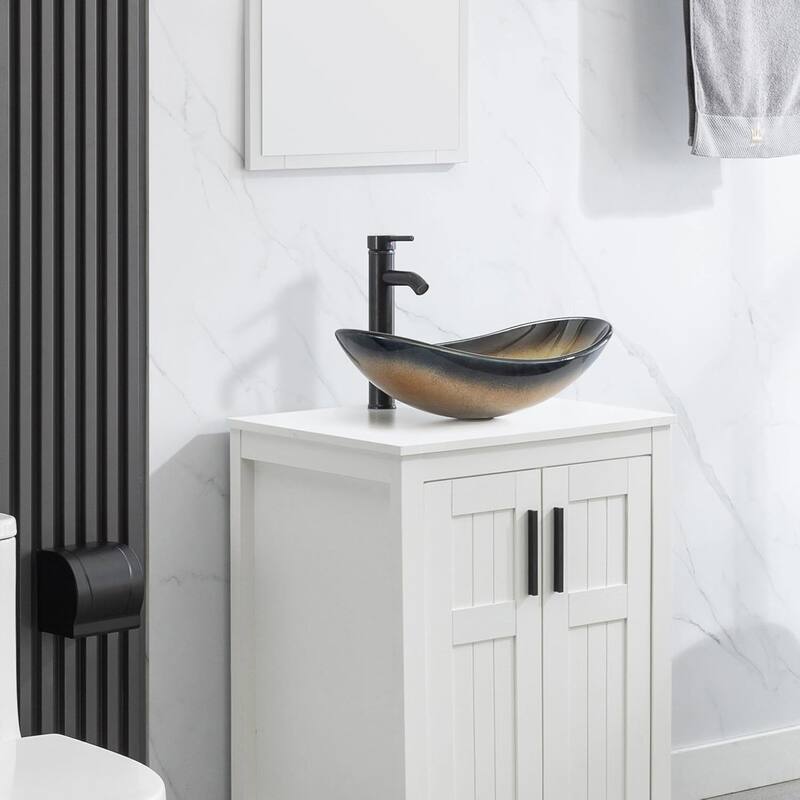 Eclife Modern Bathroom Sink Tempered Glass & Ceramic Artisan Basin for Vanity
