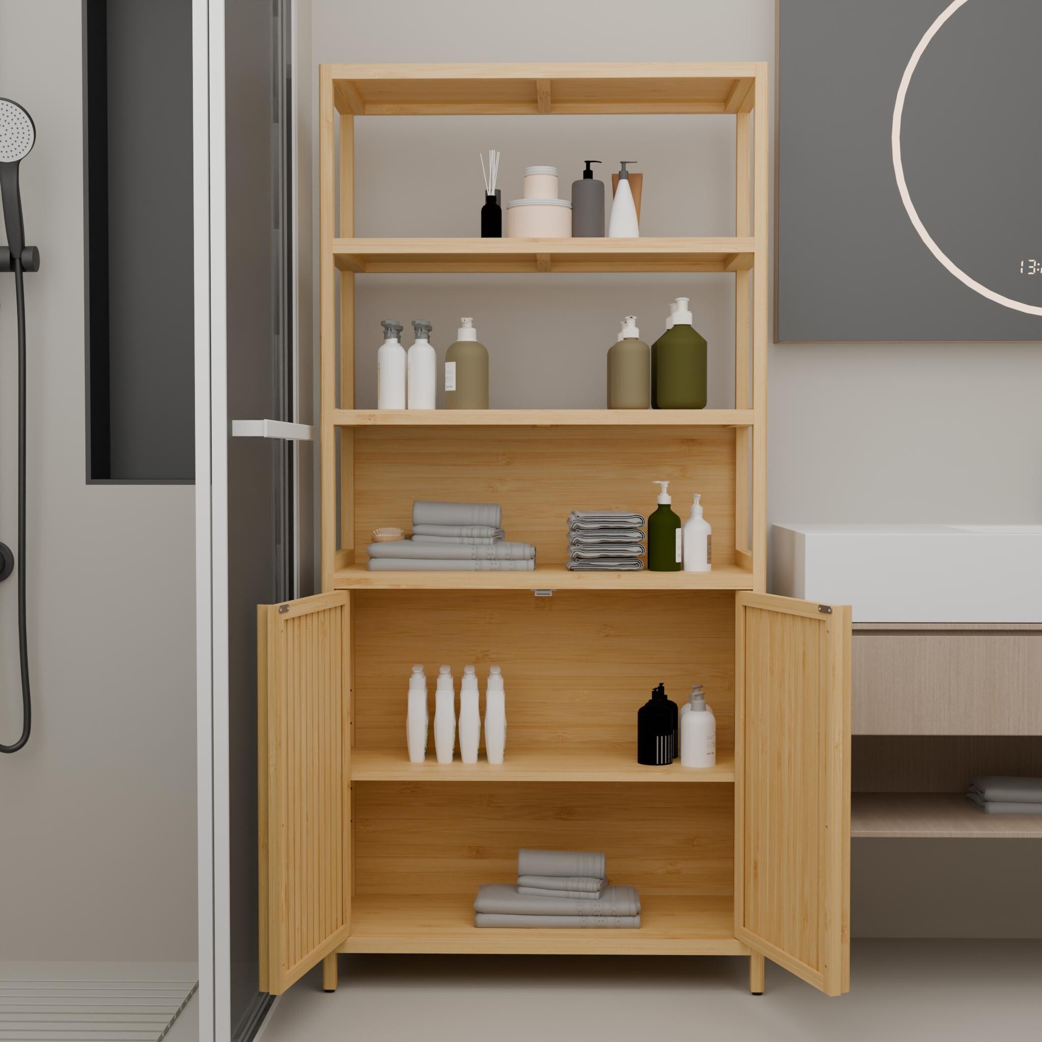 洋ﾀﾝｽ(No:1263243) GDFStudio - Freestanding 64.77'' Bamboo Linen Tower Organizer