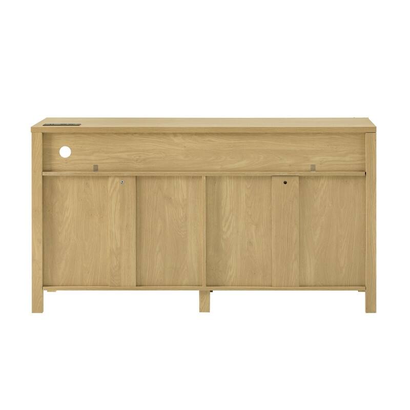 Modern 4-Door Sideboard Buffet with Power Outlets Adjustable Shelves and Half-Open Storage Design