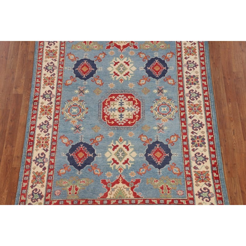 Traditional Kazak Oriental Area Rug Handmade Blue Wool Carpet - 4'11" x 6'9"