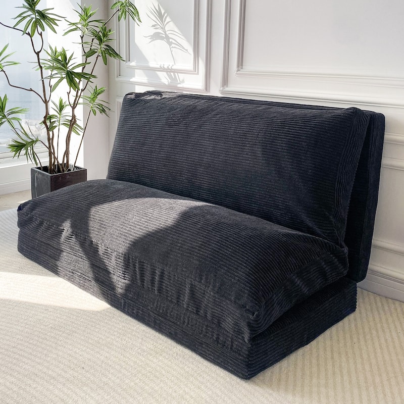 Corduroy Bean Bag Folding Sofa Bed - Black - Small