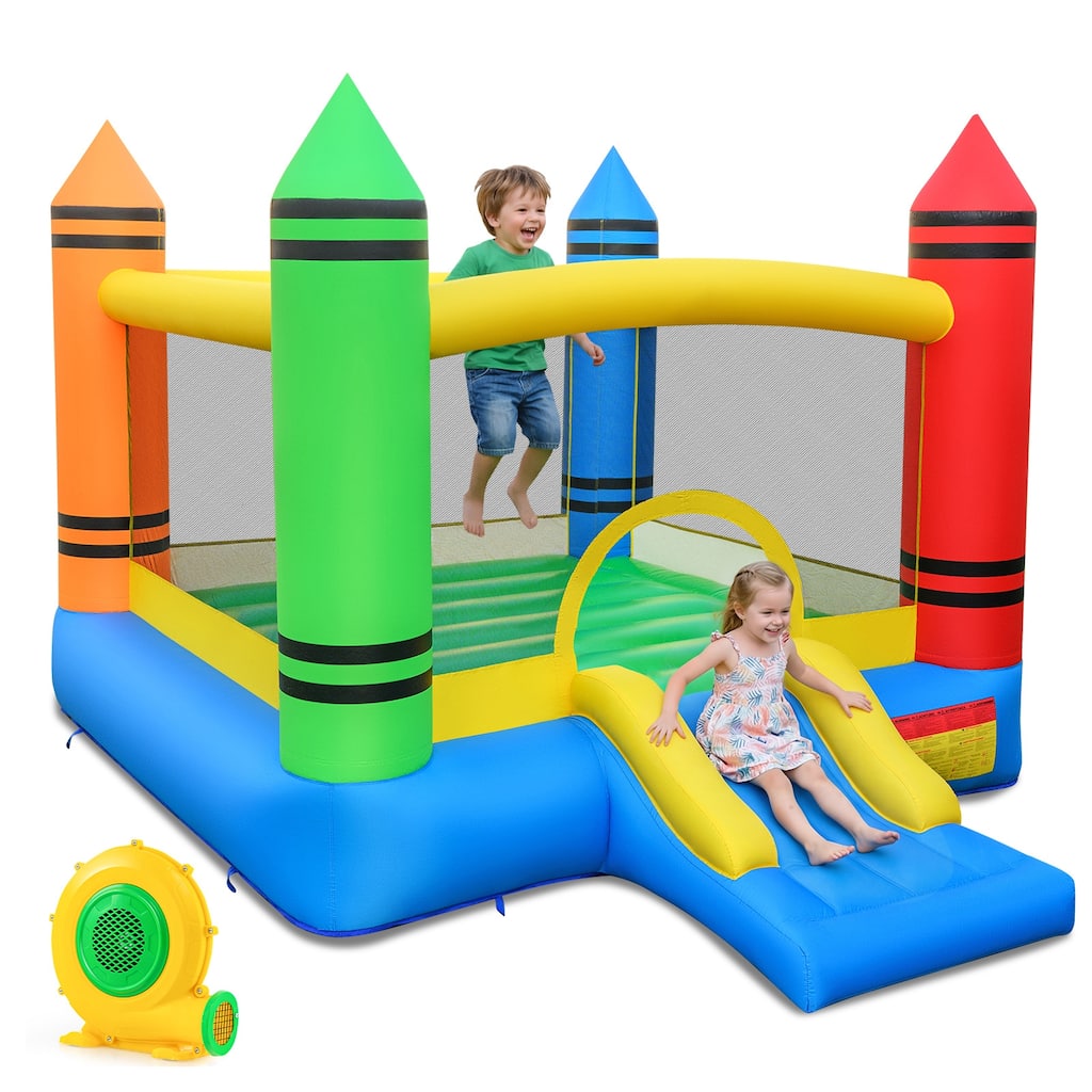 Gymax Inflatable Bounce House w/Slide & Large Jumping Area 550W Blower - Multicolor