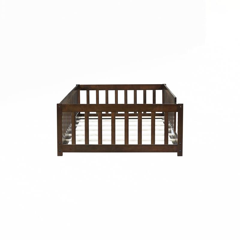 Rubber Wood Floor Bed with Fence without Door