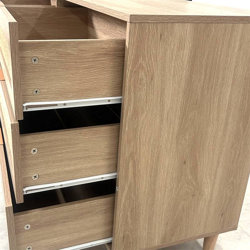 51" Rattan Storage Cabinet with 6 Drawers and Wood Legs
