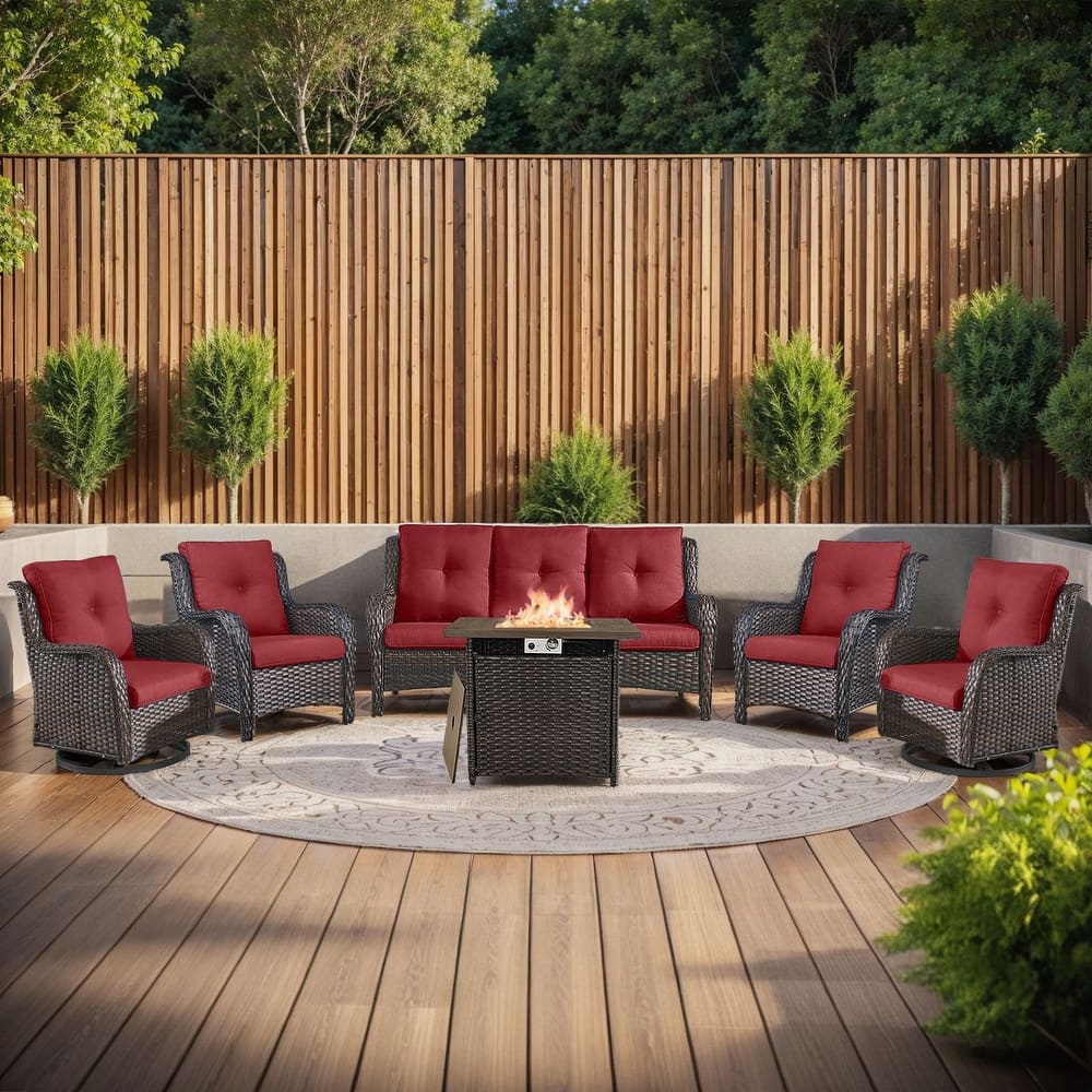 Gymojoy 6-Piece Wicker Patio Furniture Set with Rattan Chairs, Fire Pit & Sofa