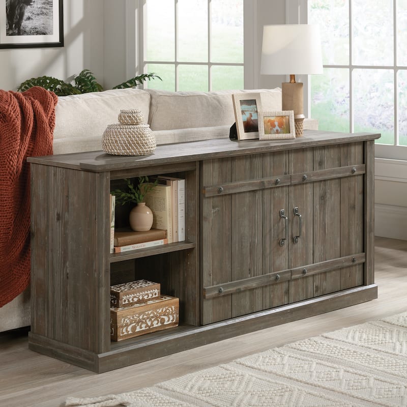 Farmhouse Brown TV Stand with Sliding Doors for 70 Inch TVs Media Console