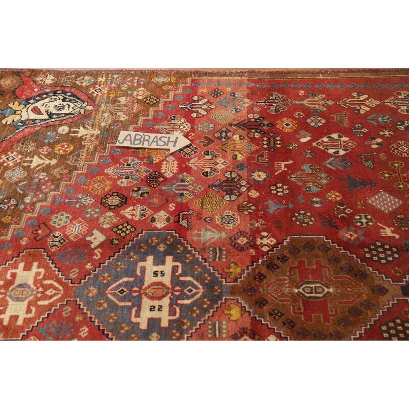 Hand Knotted Oriental 100% Wool Carpet Traditional Tribal Red Shiraz Area Rug - 8' 10'' X 5' 10''