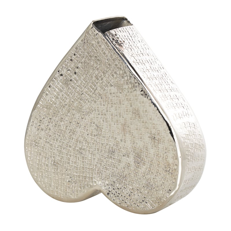 Gold or Silver Aluminum Metal Slanted Heart Sculpture with Cube Textured Exterior