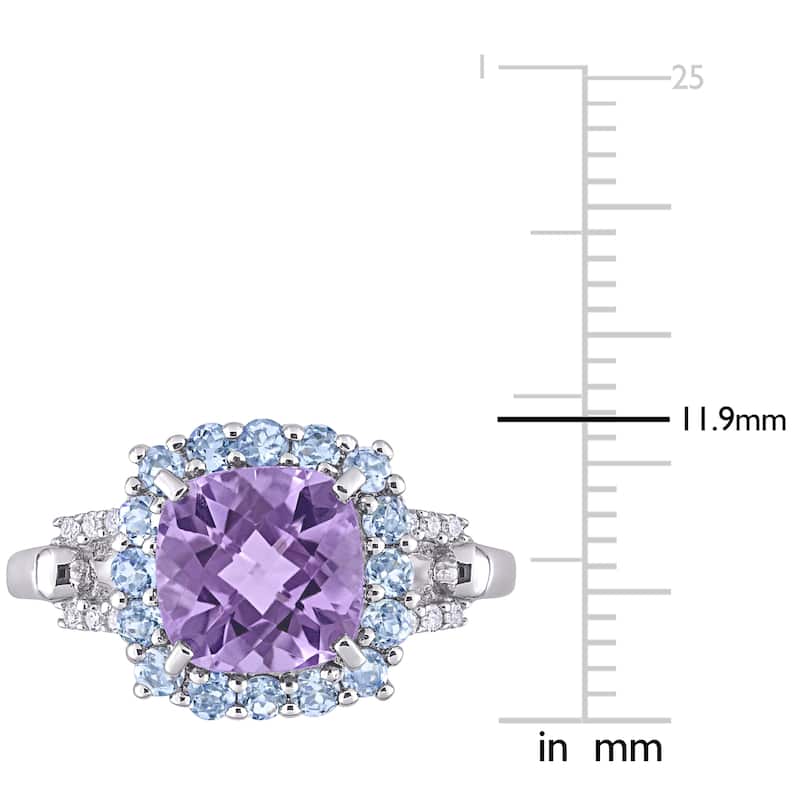 Miadora Sterling Silver Cushion-cut Amethyst, Tanzanite and Diamond Ring
