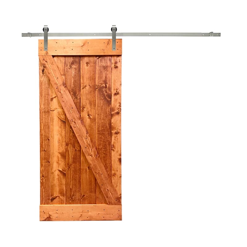 CALHOME Z Bar Series Solid Pine Wood Sliding Barn Door w/ Hardware Kit