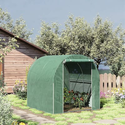 UV-Resistant Tunnel Greenhouse with Mesh Sidewalls & Zippered Roll-Up Doors, Arch Roof Hot House Plant Shed Garden Shed Tent